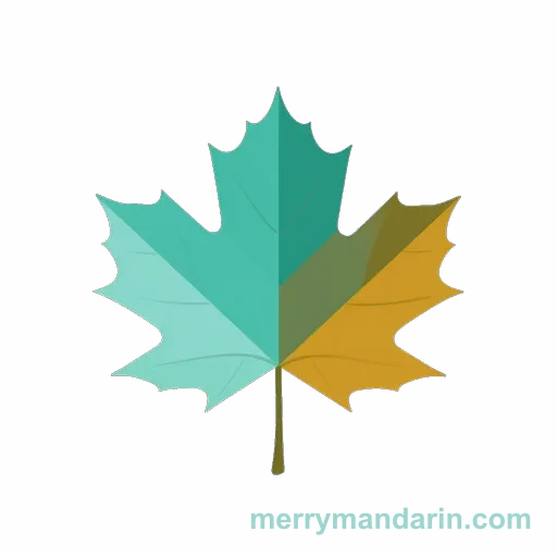 A pointed maple leaf in teal and amber