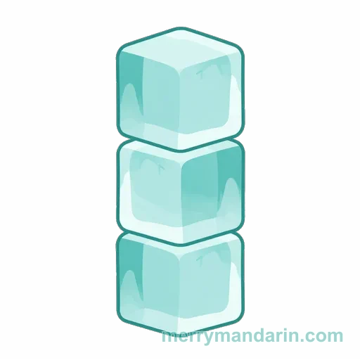 Three translucent ice cubes stacked one above another