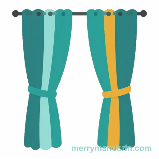 Illustration of curtains, the Chinese word 窗帘 (chuānglián)
