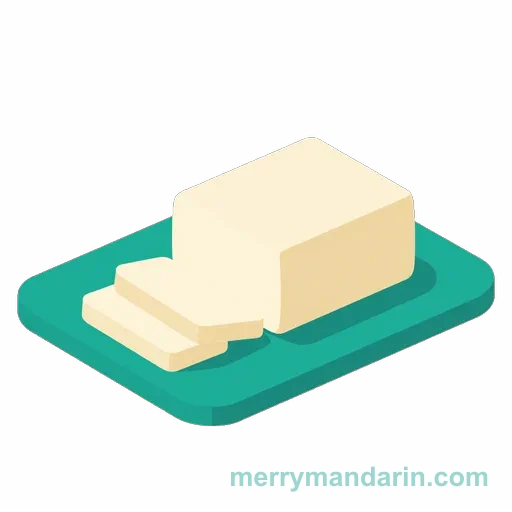 A pale rectangular block with sliced pieces on a teal tray