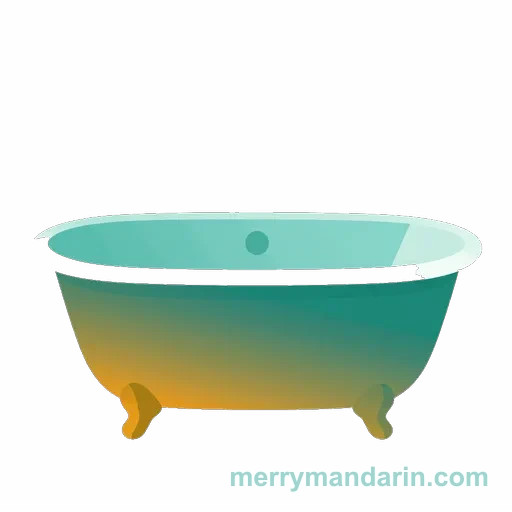 An illustrated bathtub with a curved rim and taps