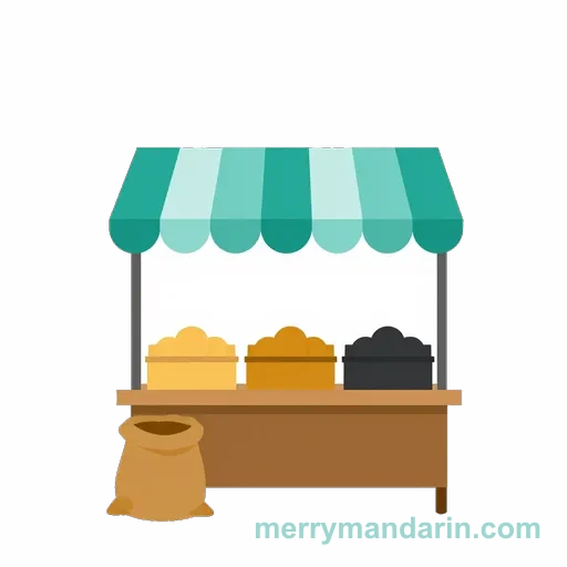 Illustration of a market stall, the Chinese word 市场 (shìchǎng)