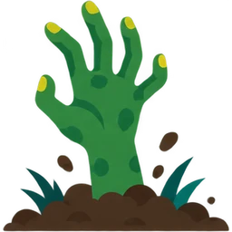 Green zombie hand emerging from the ground